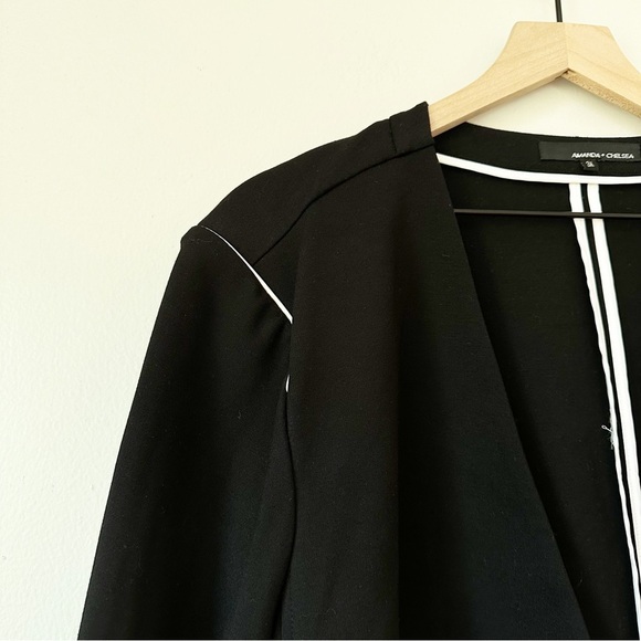 Amanda & Chelsea Black One Button White Piped Ponte Knit Blazer Jacket - Picture 5 of 7